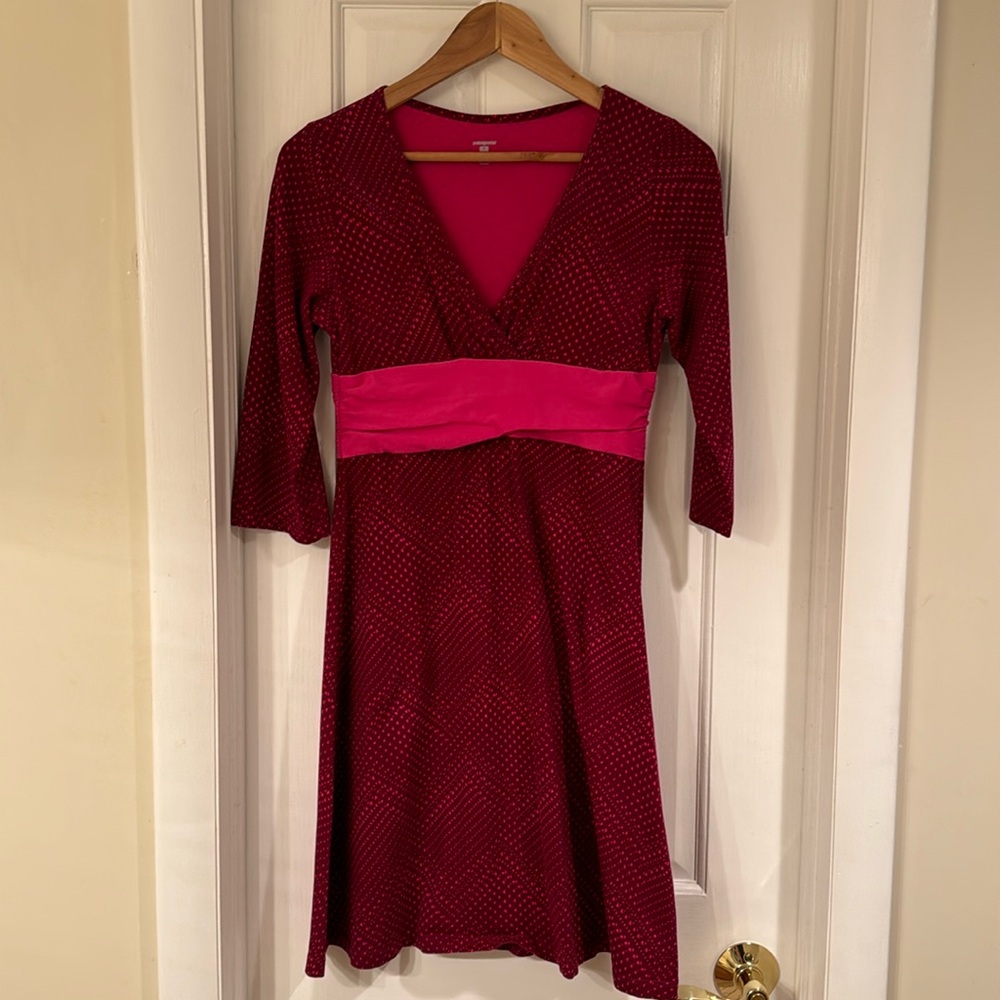 Patagonia Margot Dress Magenta A Line 3/4 Sleeve Small